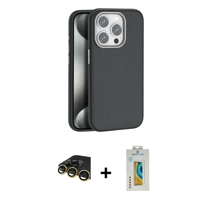 MARSİLYAN™- iPhone 14 Pro Max Kılıf Zirve Modern Prime - Siyah Polymer Nano Ekran Koruyucu + Raze Metal Kamera Lens - GD