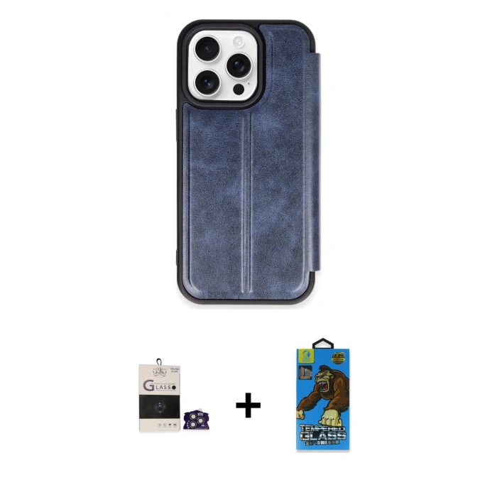 MARSİLYAN™- iPhone 14 Pro Max Kılıf Zirve Yansıma Serisi - Siyah 18D Cam Ekran Koruyucu + Bilvis Titan Kamera Lens - GS