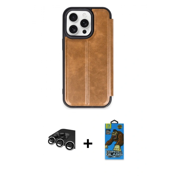 MARSİLYAN™- iPhone 14 Pro Max Kılıf Zirve Yansıma Serisi - Siyah 18D Cam Ekran Koruyucu + Raze Metal Kamera Lens - GS