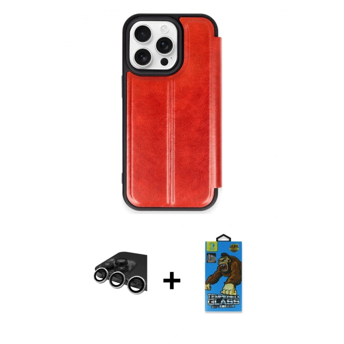 MARSİLYAN™- iPhone 14 Pro Max Kılıf Zirve Yansıma Serisi - Siyah 18D Cam Ekran Koruyucu + Raze Metal Kamera Lens - GS