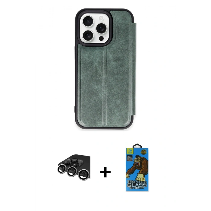 MARSİLYAN™- iPhone 14 Pro Max Kılıf Zirve Yansıma Serisi - Siyah 18D Cam Ekran Koruyucu + Raze Metal Kamera Lens - GS