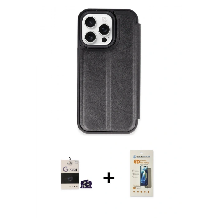 MARSİLYAN™- iPhone 14 Pro Max Kılıf Zirve Yansıma Serisi - Siyah 6D Mat Seramik Hayalet Nano Ekran Koruyucu + Bilvis Titan Kamera Lens - GS
