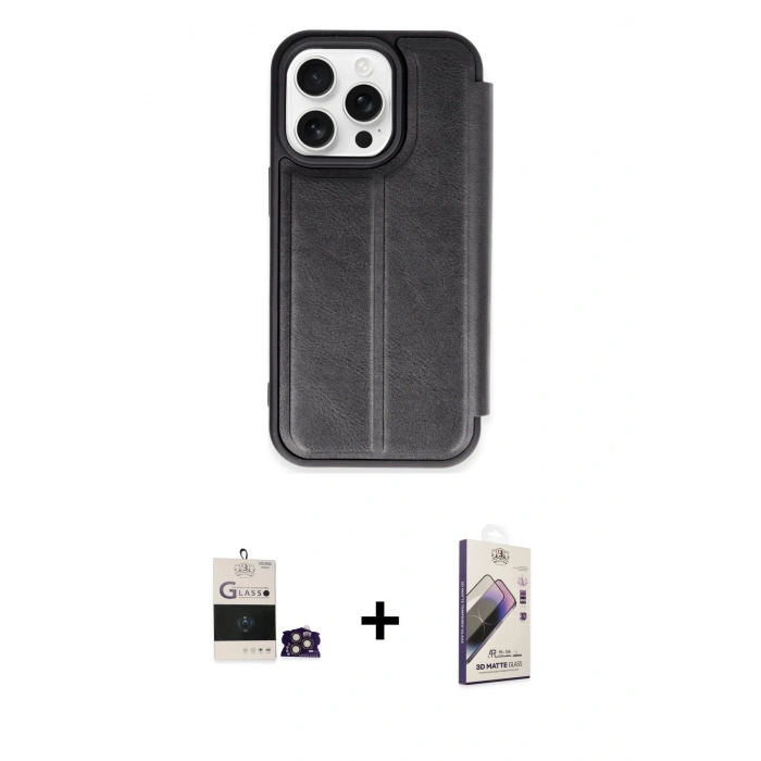 MARSİLYAN™- iPhone 14 Pro Max Kılıf Zirve Yansıma Serisi - Siyah Bilvis 3D Mat Cam Ekran Koruyucu + Bilvis Titan Kamera Lens - GD