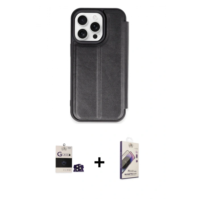 MARSİLYAN™- iPhone 14 Pro Max Kılıf Zirve Yansıma Serisi - Siyah Bilvis 3D Mat Cam Ekran Koruyucu + Bilvis Titan Kamera Lens - DNMR