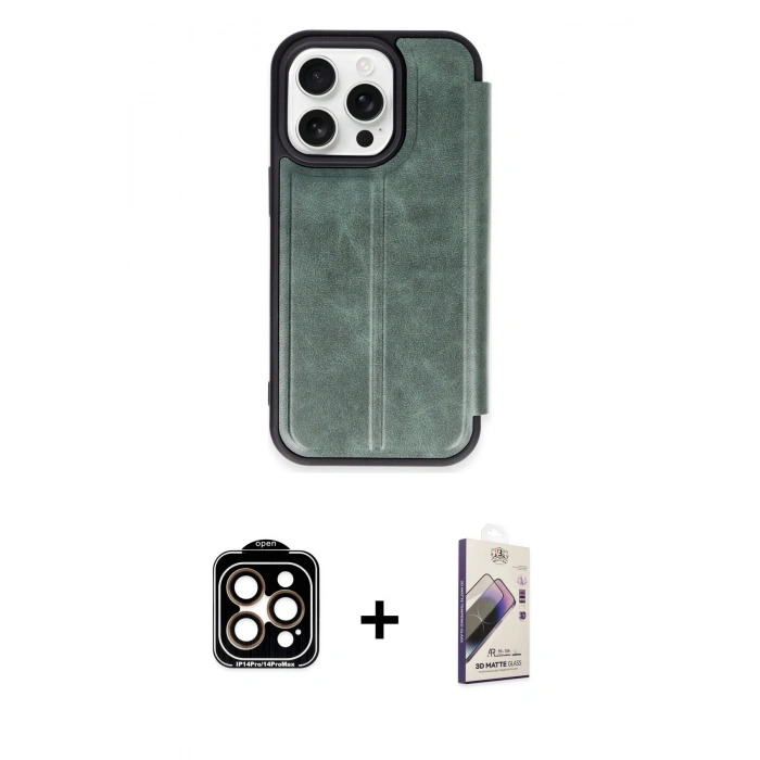 MARSİLYAN™- iPhone 14 Pro Max Kılıf Zirve Yansıma Serisi - Siyah Bilvis 3D Mat Cam Ekran Koruyucu + PVD Metal Kamera Lens - TU