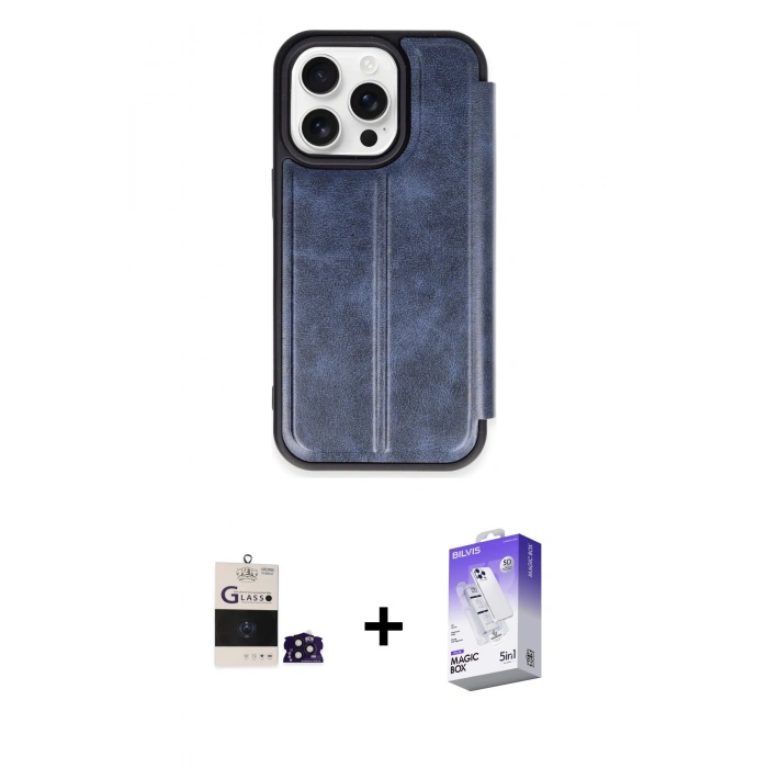 MARSİLYAN™- iPhone 14 Pro Max Kılıf Zirve Yansıma Serisi - Siyah Bilvis 5in1 3D Magic Cam Ekran Koruyucu + Derin Mor Bilvis Titan Kamera Lens