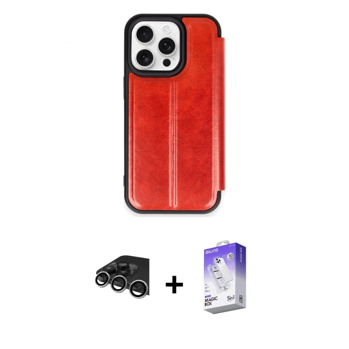 MARSİLYAN™- iPhone 14 Pro Max Kılıf Zirve Yansıma Serisi - Siyah Bilvis 5in1 3D Magic Cam Ekran Koruyucu + Raze Metal Kamera Lens - GS