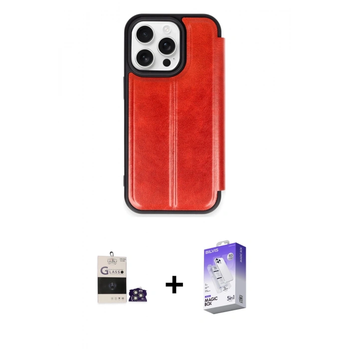 MARSİLYAN™- iPhone 14 Pro Max Kılıf Zirve Yansıma Serisi - Siyah Bilvis 5in1 3D Magic Cam Ekran Koruyucu + Bilvis Titan Kamera Lens - GS