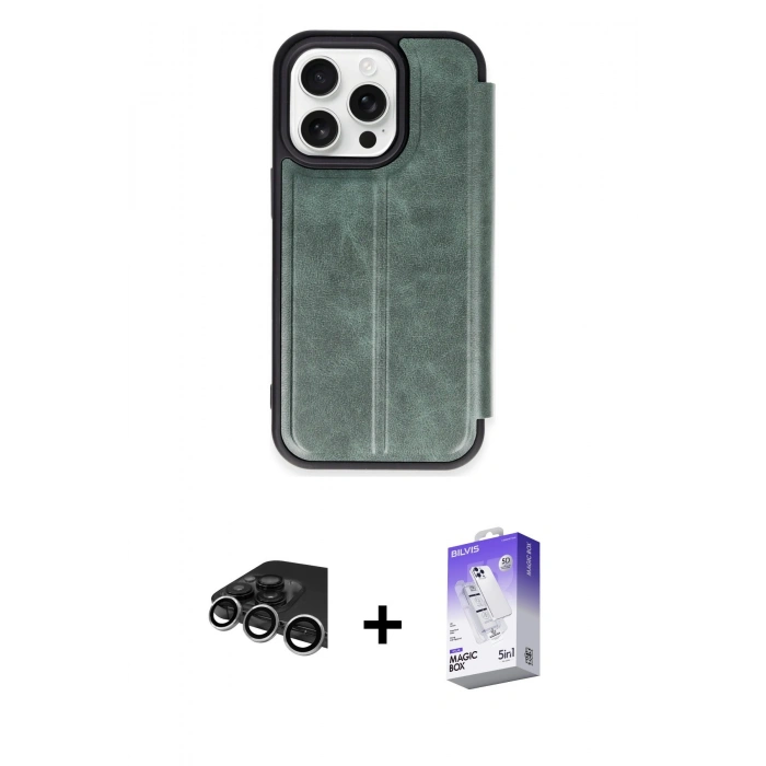 MARSİLYAN™- iPhone 14 Pro Max Kılıf Zirve Yansıma Serisi - Siyah Bilvis 5in1 3D Magic Cam Ekran Koruyucu + Raze Metal Kamera Lens - GS
