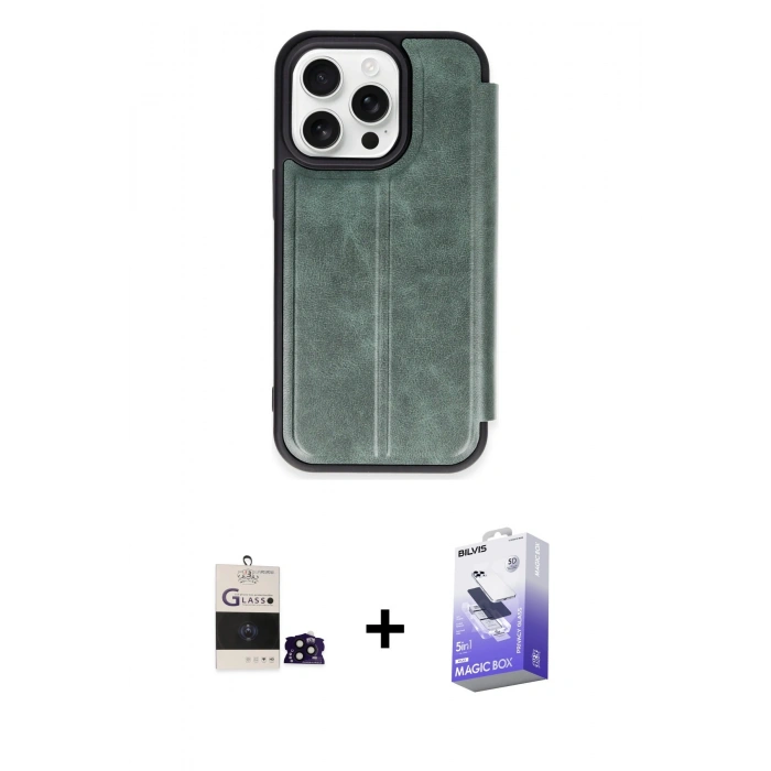 MARSİLYAN™- iPhone 14 Pro Max Kılıf Zirve Yansıma Serisi - Siyah Bilvis 5in1 5D Magic Hayalet Cam Ekran Koruyucu + Bilvis Titan Kamera Lens - SH