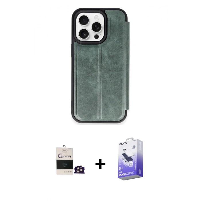 MARSİLYAN™- iPhone 14 Pro Max Kılıf Zirve Yansıma Serisi - Siyah Bilvis 5in1 5D Magic Hayalet Cam Ekran Koruyucu + Bilvis Titan Kamera Lens - GD