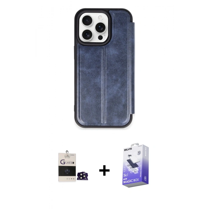 MARSİLYAN™- iPhone 14 Pro Max Kılıf Zirve Yansıma Serisi - Siyah Bilvis 5in1 5D Magic Hayalet Cam Ekran Koruyucu + Bilvis Titan Kamera Lens - SH