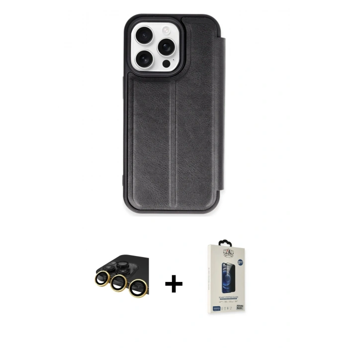 MARSİLYAN™- iPhone 14 Pro Max Kılıf Zirve Yansıma Serisi - Siyah Bilvis Hayalet Cam Ekran Koruyucu + Raze Metal Kamera Lens - GD