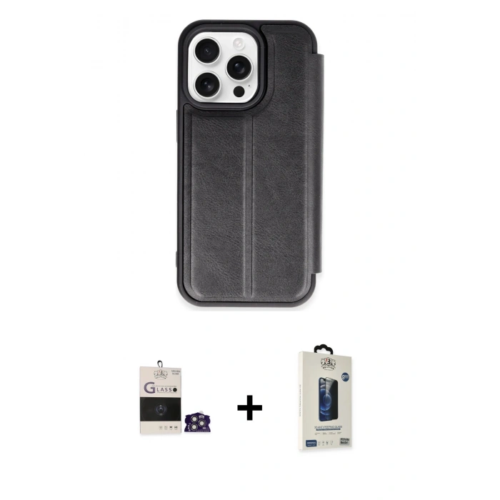 MARSİLYAN™- iPhone 14 Pro Max Kılıf Zirve Yansıma Serisi - Siyah Bilvis Hayalet Cam Ekran Koruyucu + Bilvis Titan Kamera Lens - GS