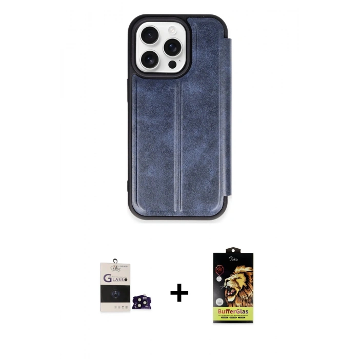 MARSİLYAN™- iPhone 14 Pro Max Kılıf Zirve Yansıma Serisi - Siyah Buffer Cam Ekran Koruyucu + Bilvis Titan Kamera Lens - SH