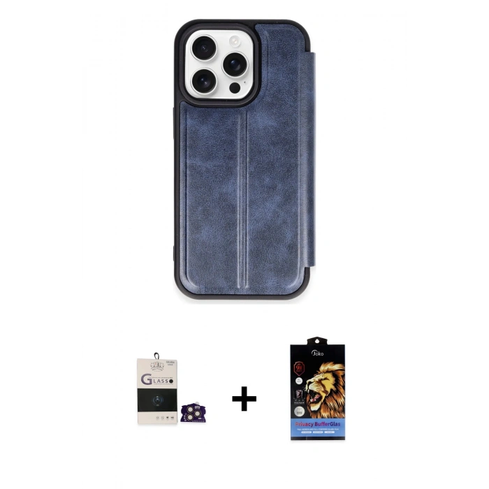 MARSİLYAN™- iPhone 14 Pro Max Kılıf Zirve Yansıma Serisi - Siyah Buffer Hayalet Cam Ekran Koruyucu + Bilvis Titan Kamera Lens - GD