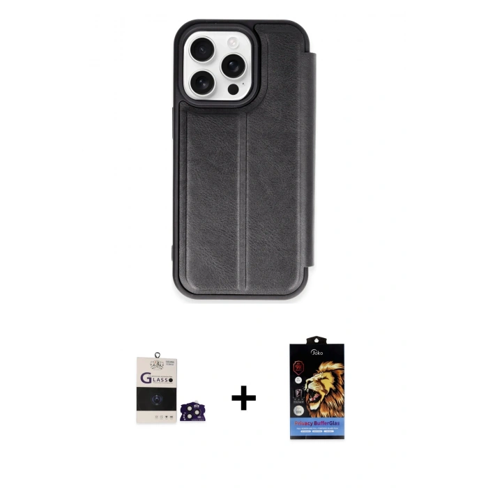 MARSİLYAN™- iPhone 14 Pro Max Kılıf Zirve Yansıma Serisi - Siyah Buffer Hayalet Cam Ekran Koruyucu + Bilvis Titan Kamera Lens - DNMR