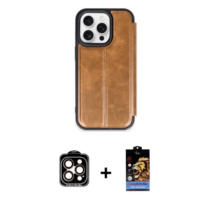 MARSİLYAN™- iPhone 14 Pro Max Kılıf Zirve Yansıma Serisi - Siyah Buffer Hayalet Cam Ekran Koruyucu + PVD Metal Kamera Lens - TU