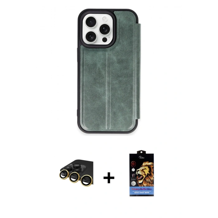 MARSİLYAN™- iPhone 14 Pro Max Kılıf Zirve Yansıma Serisi - Siyah Buffer Hayalet Cam Ekran Koruyucu + Raze Metal Kamera Lens - GD