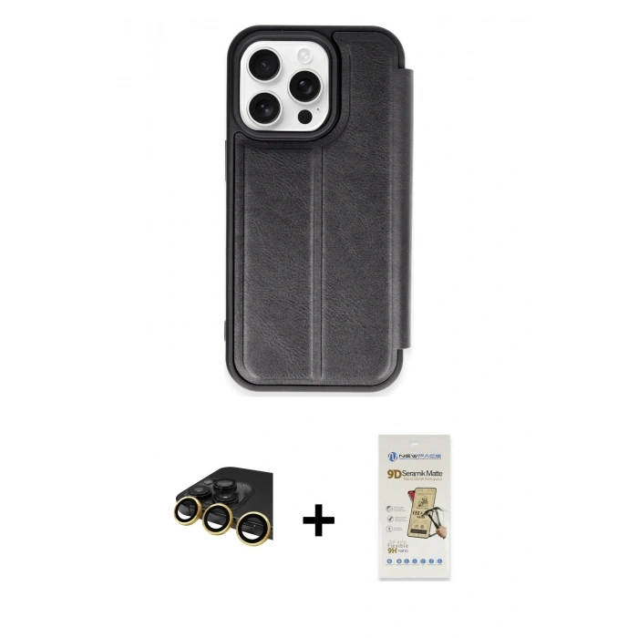 MARSİLYAN™- iPhone 14 Pro Max Kılıf Zirve Yansıma Serisi - Siyah Mat Seramik Nano Ekran Koruyucu + Raze Metal Kamera Lens - GD