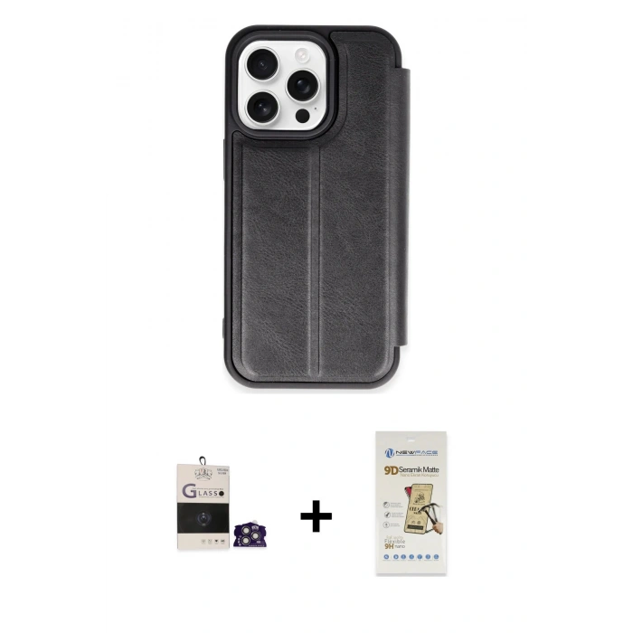 MARSİLYAN™- iPhone 14 Pro Max Kılıf Zirve Yansıma Serisi - Siyah Mat Seramik Nano Ekran Koruyucu + Bilvis Titan Kamera Lens - GS