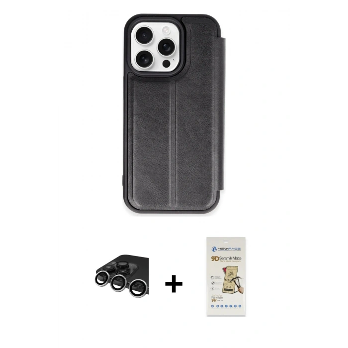 MARSİLYAN™- iPhone 14 Pro Max Kılıf Zirve Yansıma Serisi - Siyah Mat Seramik Nano Ekran Koruyucu + Raze Metal Kamera Lens - GS