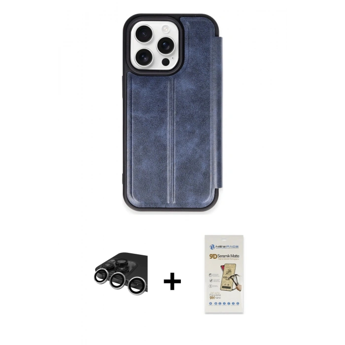 MARSİLYAN™- iPhone 14 Pro Max Kılıf Zirve Yansıma Serisi - Siyah Mat Seramik Nano Ekran Koruyucu + Raze Metal Kamera Lens - GS