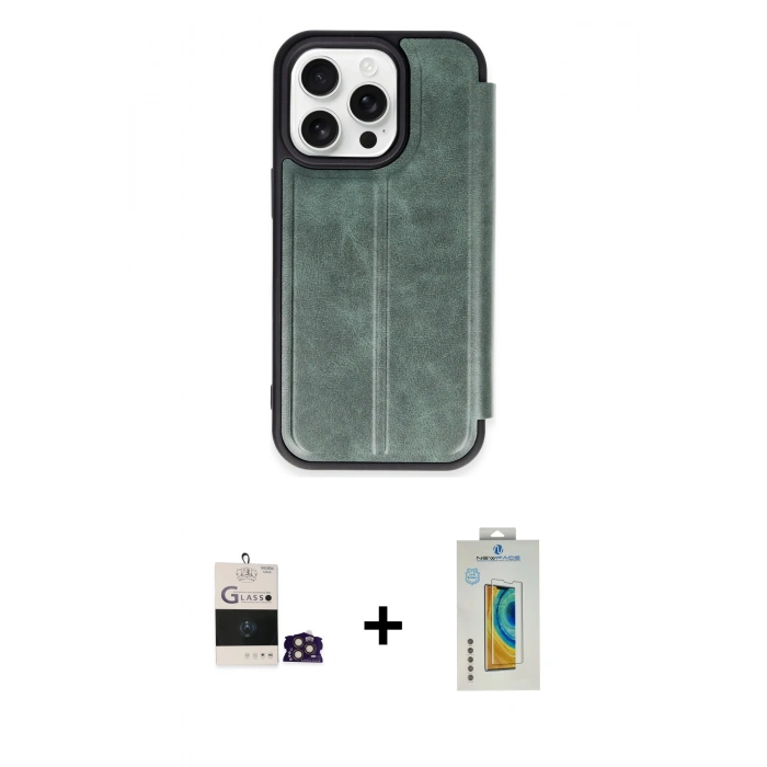 MARSİLYAN™- iPhone 14 Pro Max Kılıf Zirve Yansıma Serisi - Siyah Polymer Nano Ekran Koruyucu + Gold Bilvis Titan Kamera Lens