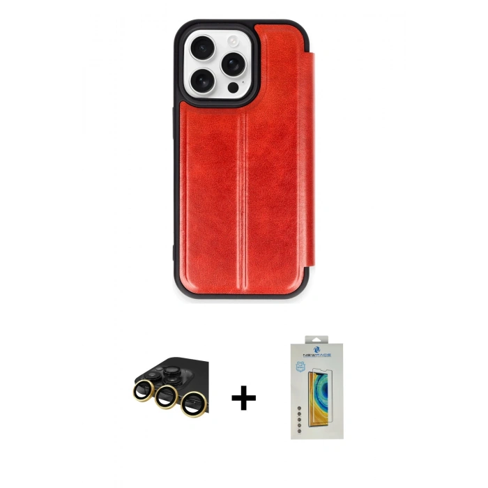 MARSİLYAN™- iPhone 14 Pro Max Kılıf Zirve Yansıma Serisi - Siyah Polymer Nano Ekran Koruyucu + Gold Raze Metal Kamera Lens