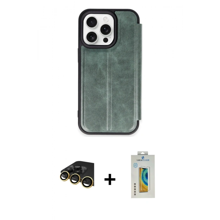 MARSİLYAN™- iPhone 14 Pro Max Kılıf Zirve Yansıma Serisi - Siyah Polymer Nano Ekran Koruyucu + Gold Raze Metal Kamera Lens