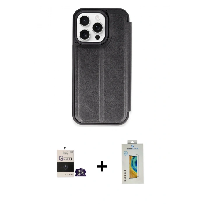 MARSİLYAN™- iPhone 14 Pro Max Kılıf Zirve Yansıma Serisi - Siyah Polymer Nano Ekran Koruyucu + Gümüş Bilvis Titan Kamera Lens