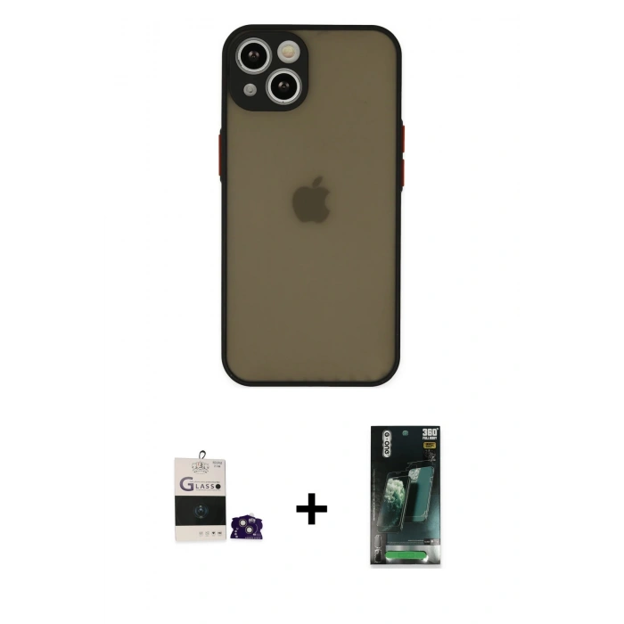 MARSİLYAN™- iPhone 15 Kılıf Ahenk Çizgi Serisi - Şeffaf 360 Full Body Arka Koruyucu + Bilvis Titan Kamera Lens - PE