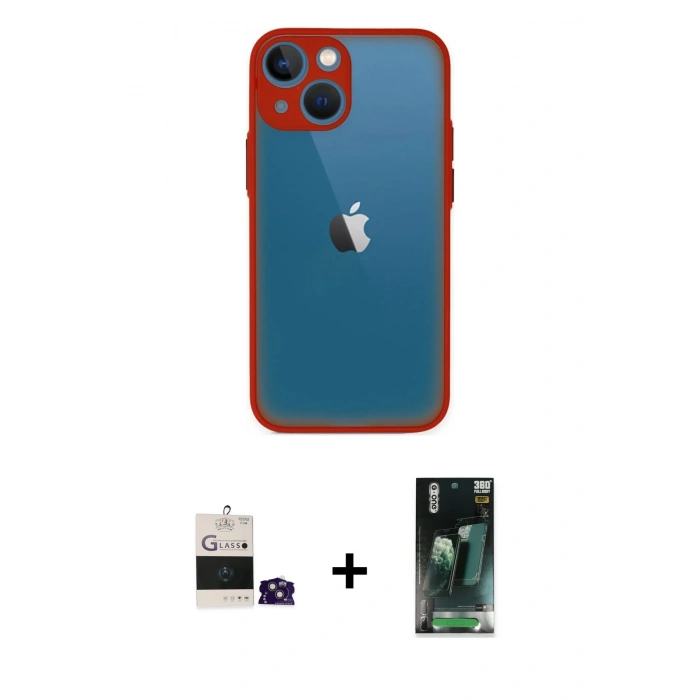 MARSİLYAN™- iPhone 15 Kılıf Ahenk Çizgi Serisi - Şeffaf 360 Full Body Arka Koruyucu + Bilvis Titan Kamera Lens - PE