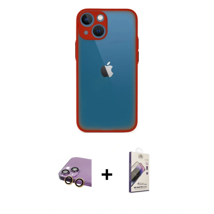 MARSİLYAN™- iPhone 15 Kılıf Ahenk Çizgi Serisi - Siyah Bilvis 3D Mat Cam Ekran Koruyucu + Raze Metal Kamera Lens - SI