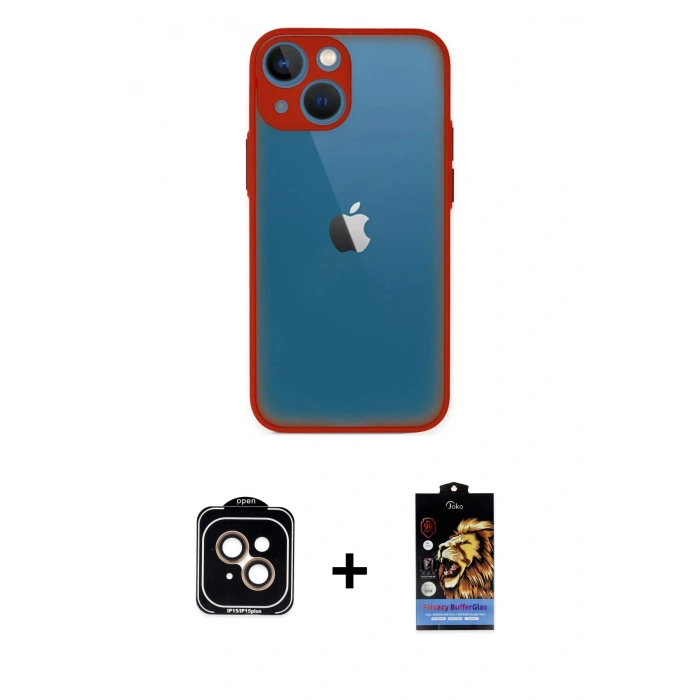 MARSİLYAN™- iPhone 15 Kılıf Ahenk Çizgi Serisi - Siyah Buffer Hayalet Cam Ekran Koruyucu + PVD Metal Kamera Lens - TU