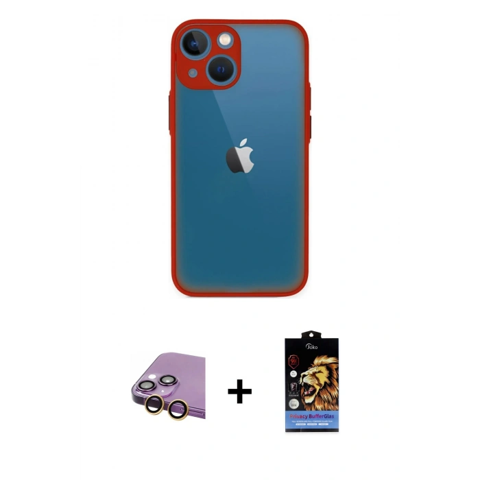 MARSİLYAN™- iPhone 15 Kılıf Ahenk Çizgi Serisi - Siyah Buffer Hayalet Cam Ekran Koruyucu + Raze Metal Kamera Lens - SI
