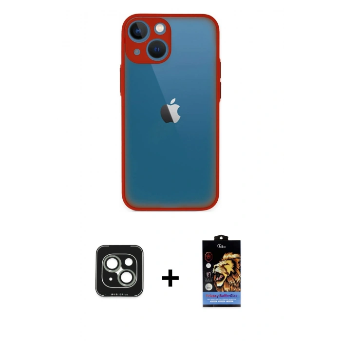 MARSİLYAN™- iPhone 15 Kılıf Ahenk Çizgi Serisi - Siyah Buffer Hayalet Cam Ekran Koruyucu + PVD Metal Kamera Lens - YL
