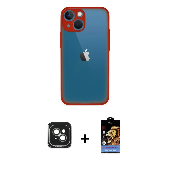 MARSİLYAN™- iPhone 15 Kılıf Ahenk Çizgi Serisi - Siyah Buffer Hayalet Cam Ekran Koruyucu + PVD Metal Kamera Lens - YL