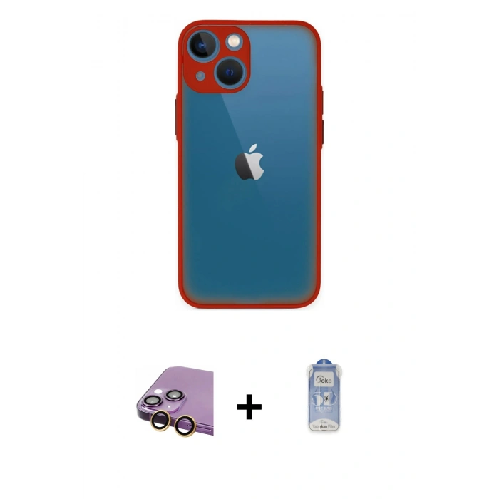 MARSİLYAN™- iPhone 15 Kılıf Ahenk Çizgi Serisi - Siyah Joko Magic 5D Cam + Raze Metal Kamera Lens - SI