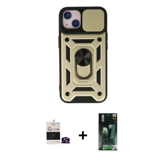 MARSİLYAN™- iPhone 15 Kılıf Ahenk Klasik - Şeffaf 360 Full Body Arka Koruyucu + Bilvis Titan Kamera Lens - PE