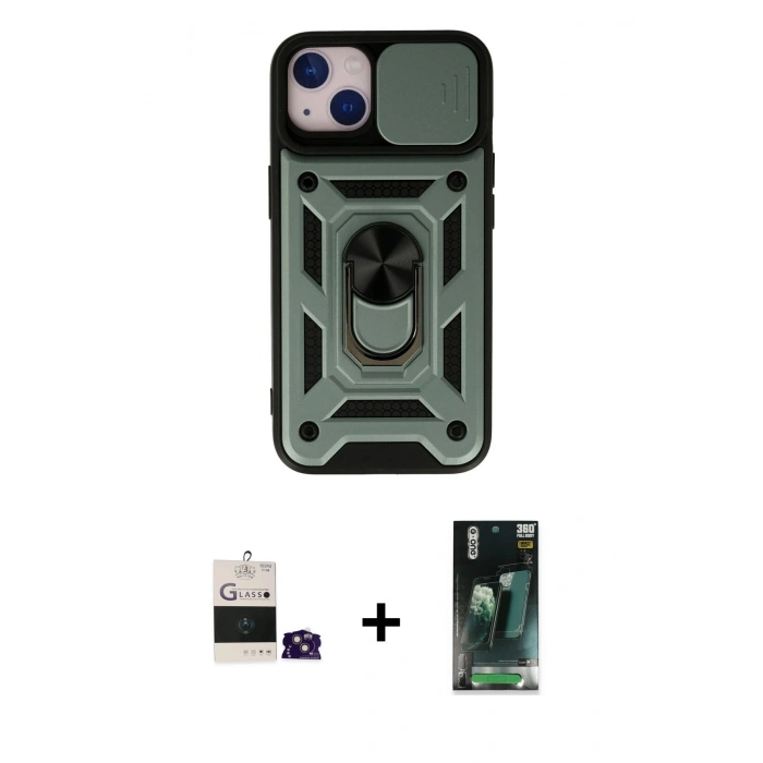 MARSİLYAN™- iPhone 15 Kılıf Ahenk Klasik - Şeffaf 360 Full Body Arka Koruyucu + Bilvis Titan Kamera Lens - PE
