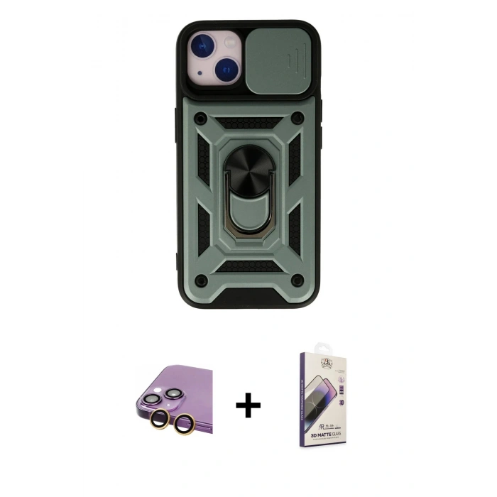 MARSİLYAN™- iPhone 15 Kılıf Ahenk Klasik - Siyah Bilvis 3D Mat Cam Ekran Koruyucu + Raze Metal Kamera Lens - SI