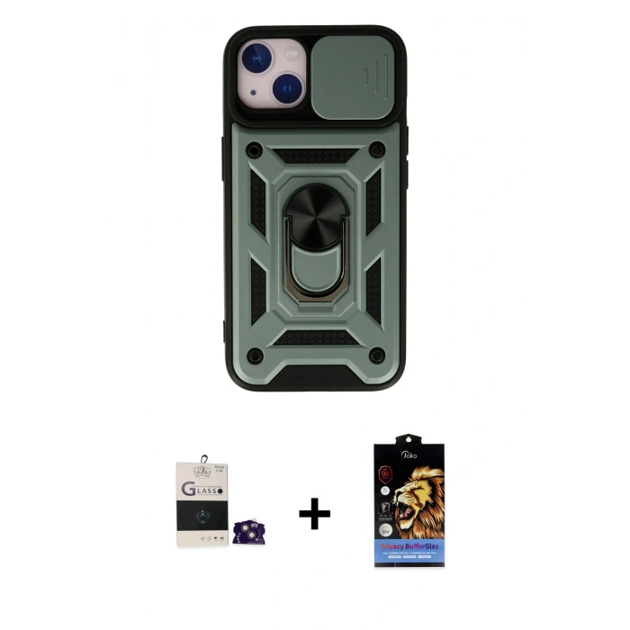 MARSİLYAN™- iPhone 15 Kılıf Ahenk Klasik - Siyah Buffer Hayalet Cam Ekran Koruyucu + Bilvis Titan Kamera Lens - PE