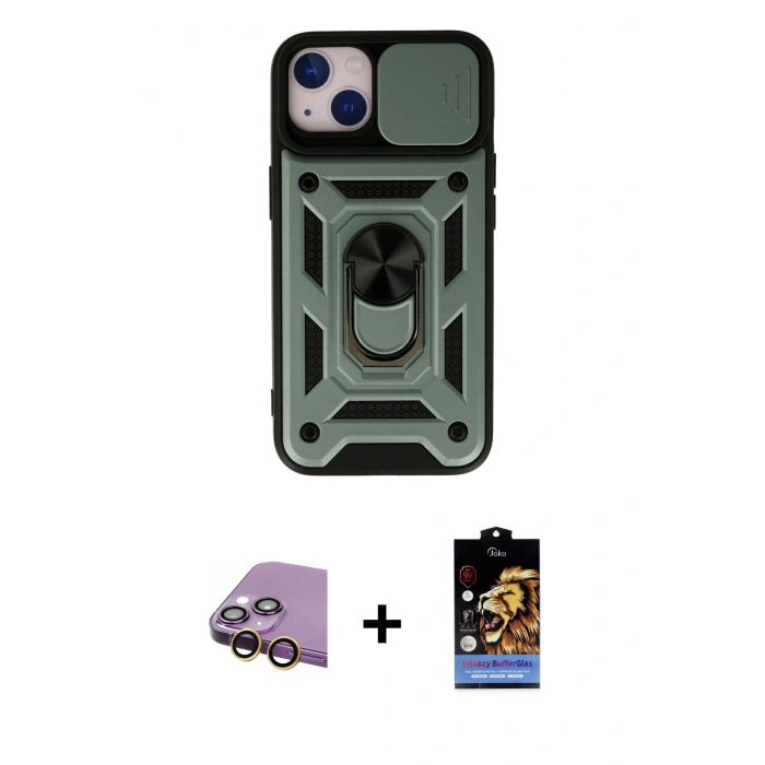 MARSİLYAN™- iPhone 15 Kılıf Ahenk Klasik - Siyah Buffer Hayalet Cam Ekran Koruyucu + Raze Metal Kamera Lens - SI