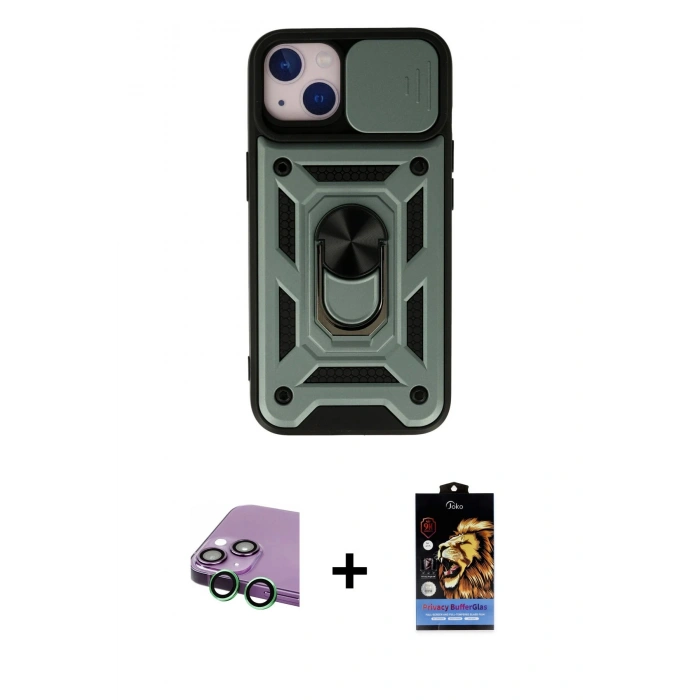 MARSİLYAN™- iPhone 15 Kılıf Ahenk Klasik - Siyah Buffer Hayalet Cam Ekran Koruyucu + Raze Metal Kamera Lens - YL