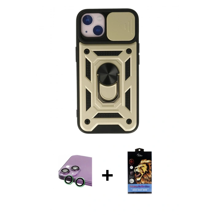 MARSİLYAN™- iPhone 15 Kılıf Ahenk Klasik - Siyah Buffer Hayalet Cam Ekran Koruyucu + Raze Metal Kamera Lens - YL