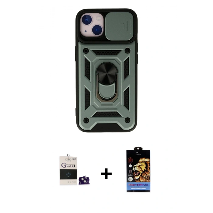 MARSİLYAN™- iPhone 15 Kılıf Ahenk Klasik - Siyah Buffer Hayalet Cam Ekran Koruyucu + Bilvis Titan Kamera Lens - YL