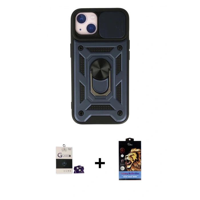 MARSİLYAN™- iPhone 15 Kılıf Ahenk Klasik - Siyah Buffer Hayalet Cam Ekran Koruyucu + Bilvis Titan Kamera Lens - YL