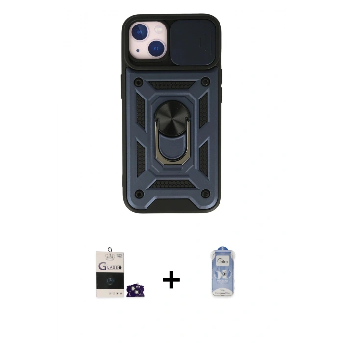 MARSİLYAN™- iPhone 15 Kılıf Ahenk Klasik - Siyah Joko Magic 5D Cam + Bilvis Titan Kamera Lens - YL