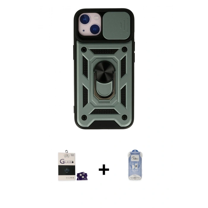 MARSİLYAN™- iPhone 15 Kılıf Ahenk Klasik - Siyah Joko Magic 5D Cam + Bilvis Titan Kamera Lens - YL